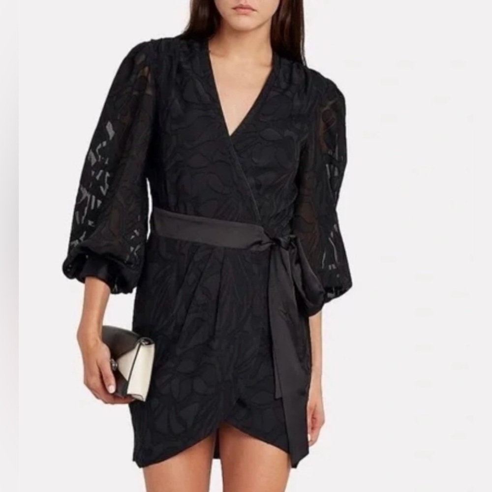 Jonathan Simkhai Night Night Fil Coupe Wrap Mini Dress in Black - Picture 2 of 8
